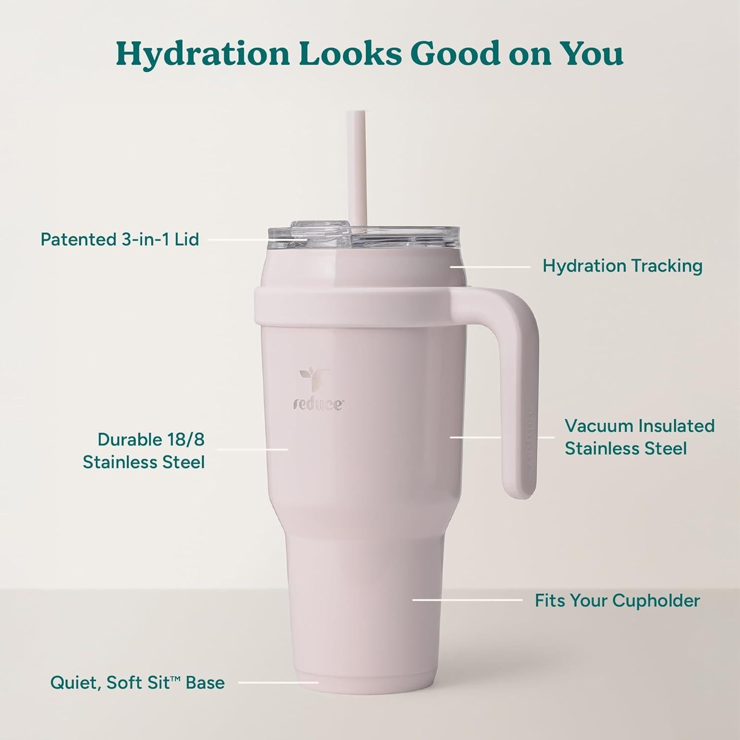 Taza Aislada REDUCE 40 oz con Asa y Popote Reutilizable