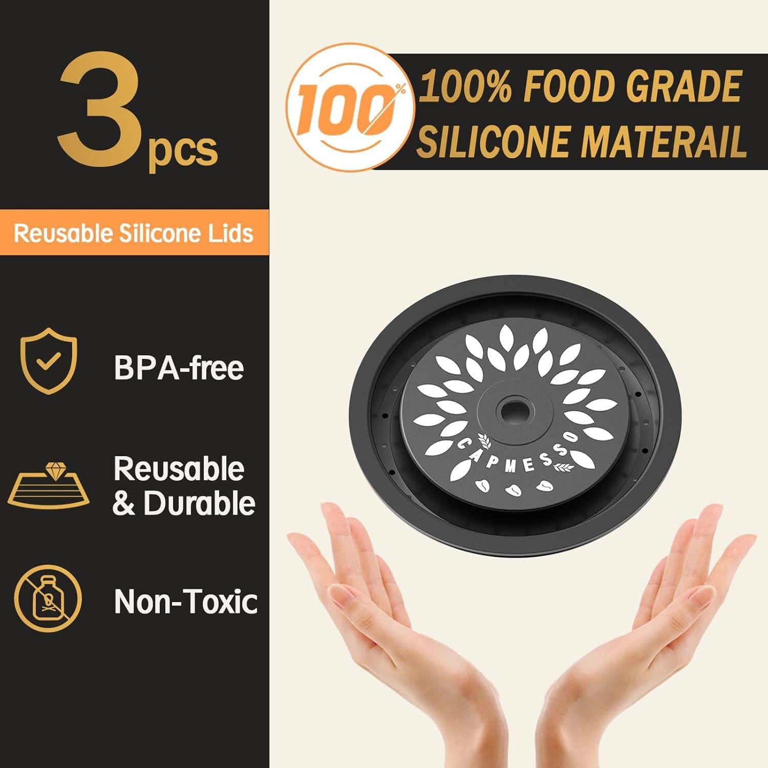 CAPMESSO Tapas Reutilizables de Silicona para Cápsulas Nespresso Vertuo - 3 Piezas