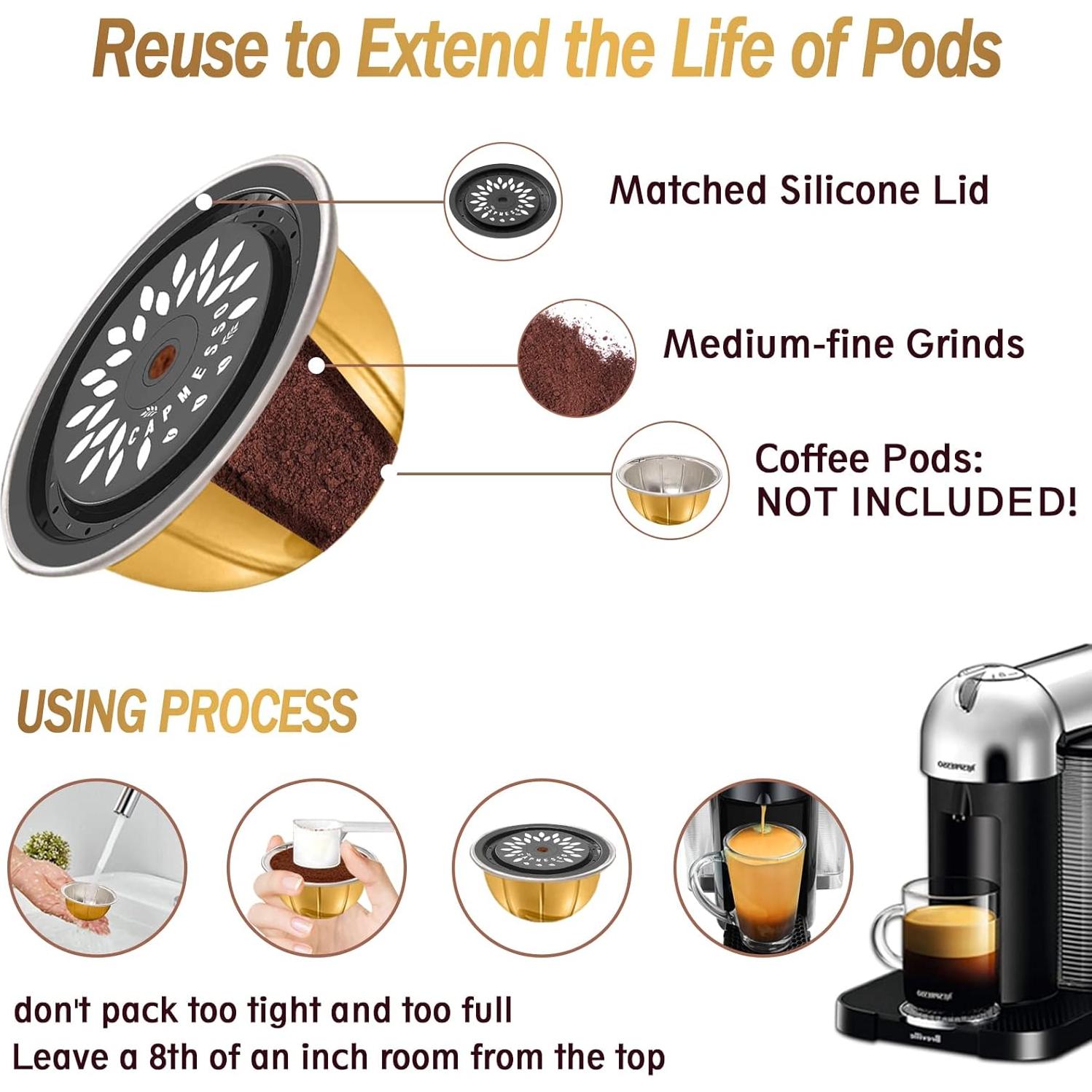 CAPMESSO Tapas Reutilizables de Silicona para Cápsulas Nespresso Vertuo - 3 Piezas