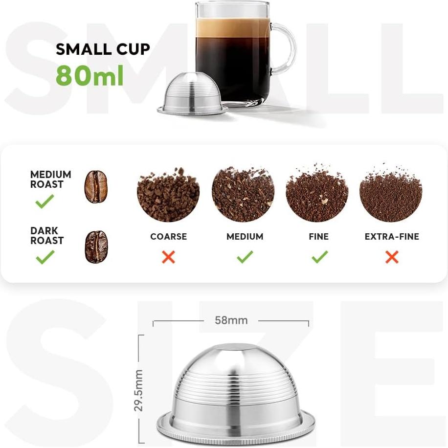 Cápsula de café reutilizable BENFUCHEN Vertuo 80ML acero inoxidable