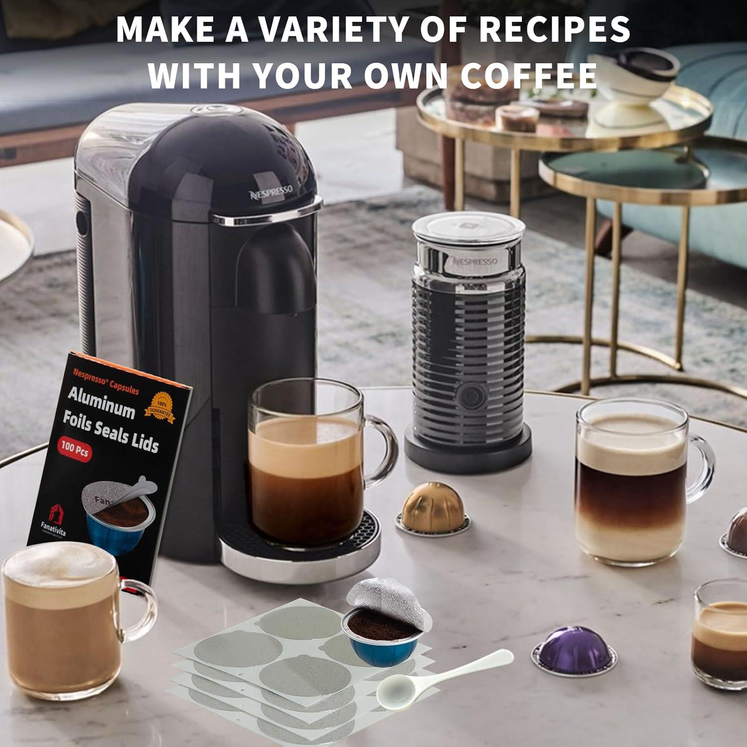 Tapas de Sellado de Aluminio Fanativita para Cápsulas Nespresso Vertuo - 100 Piezas