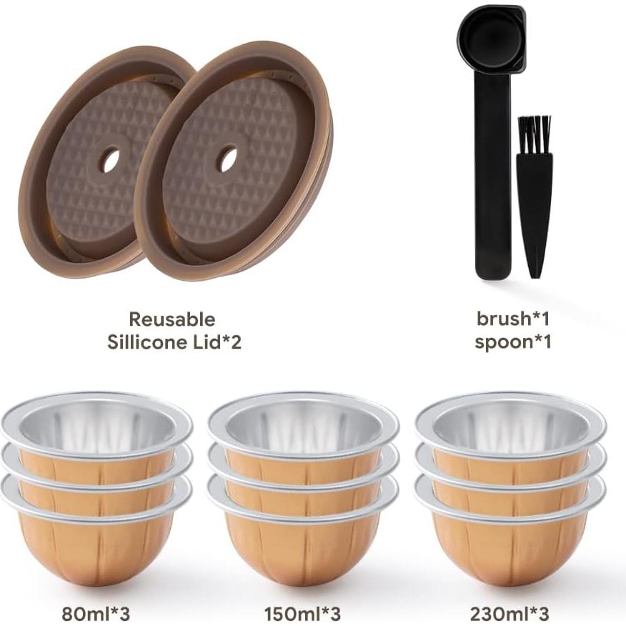 Tapa y cápsulas reutilizables Nespresso Vertuo BENFUCHEN 80/150/230ml