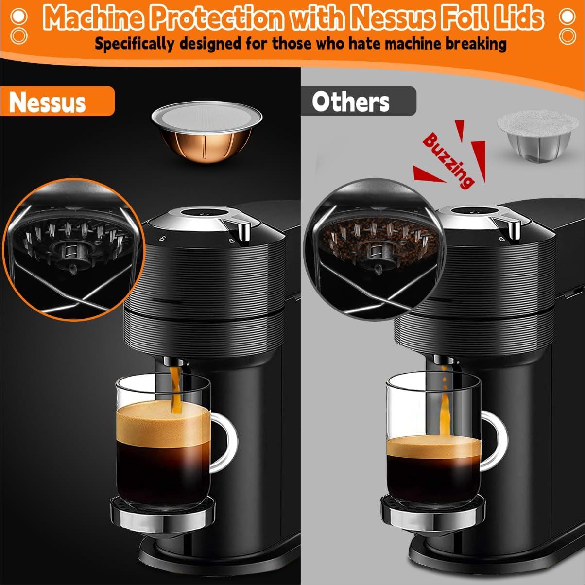 Tapas de Aluminio NESSUS para Cápsulas Reutilizables Nespresso Vertuo - 100 Piezas