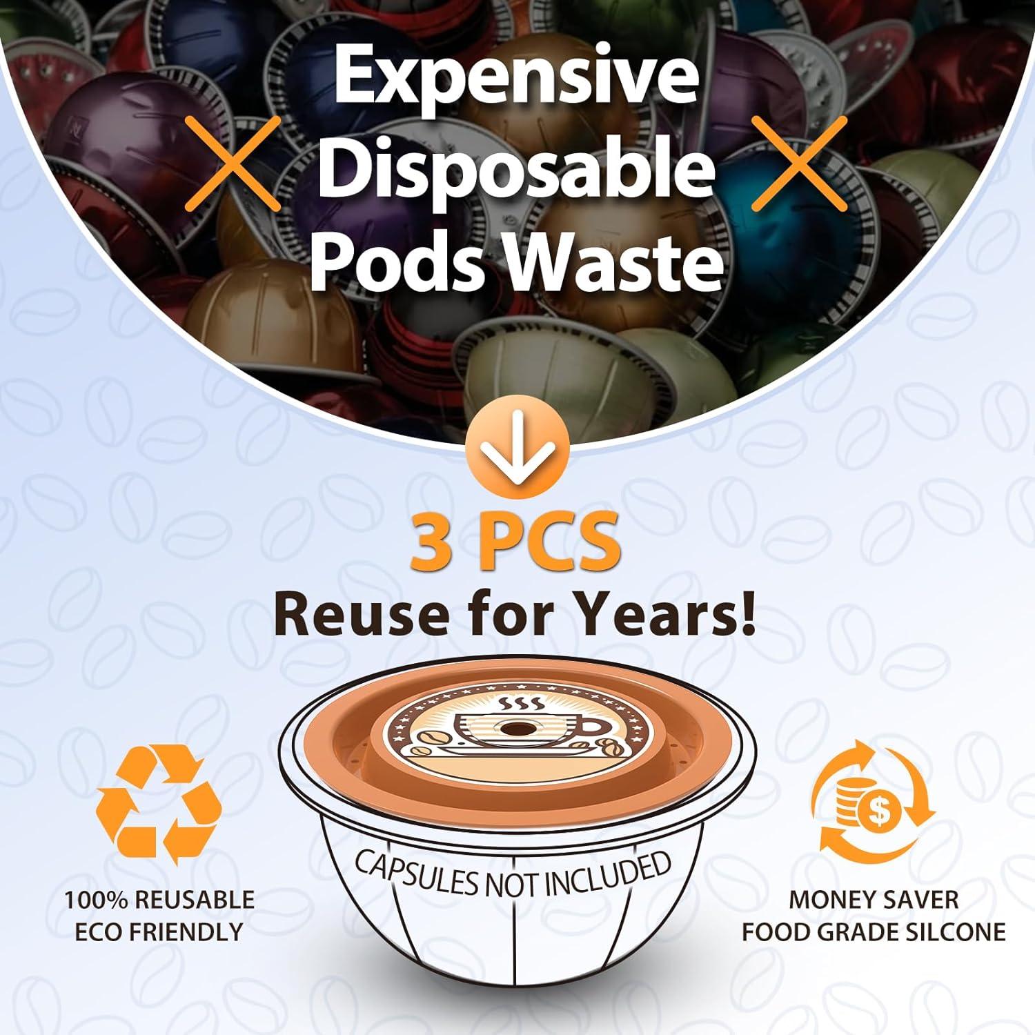 Tapas Reutilizables de Silicona AANQQ para Cápsulas Nespresso Vertuo - 3 Piezas