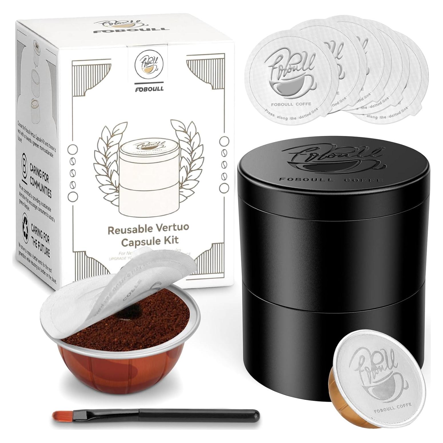 Kit Reutilizable Foboull para Cápsulas Nespresso Vertuo - 50 Tapas de Aluminio