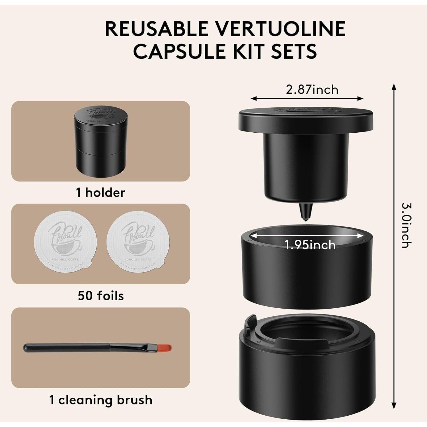 Kit Reutilizable Foboull para Cápsulas Nespresso Vertuo - 50 Tapas de Aluminio