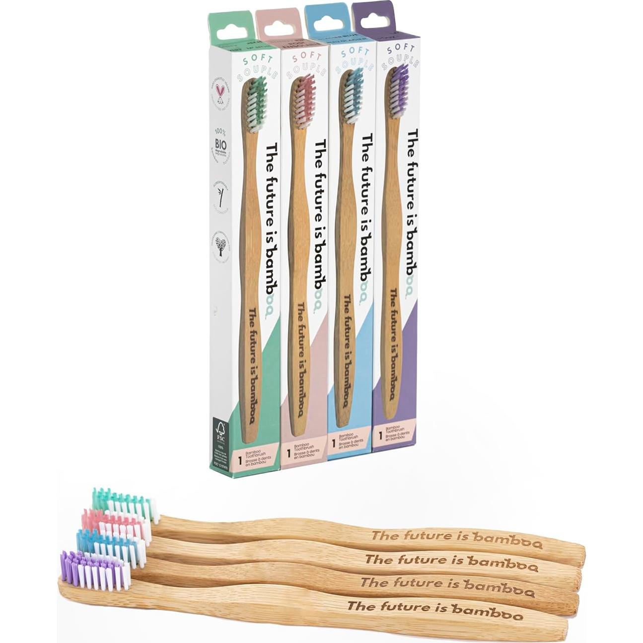 Cepillo de Dientes de Bambú Adulto - Suave y Ecológico - Paquete de 4