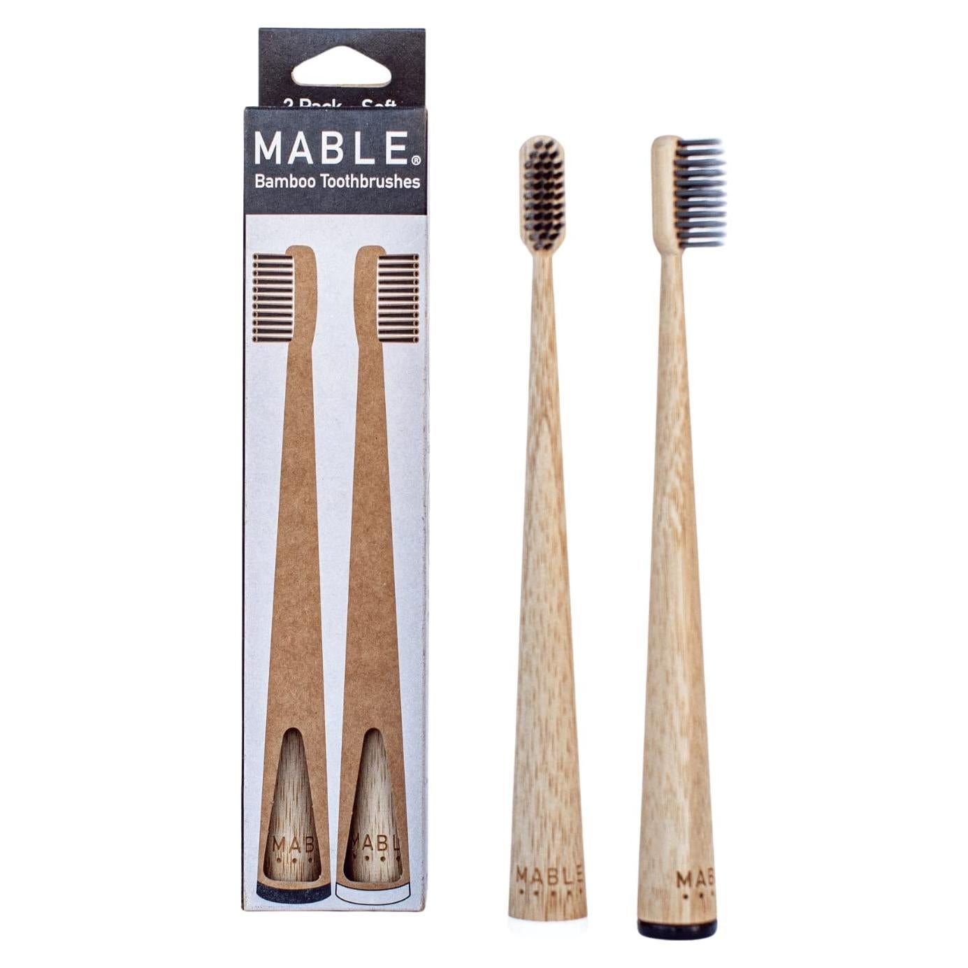 Paquete de 2 Cepillos de Dientes de Bambú MABLE - Cerdas Suaves