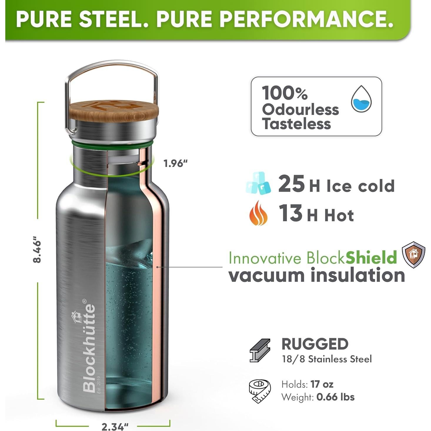 Botella de Agua Aislada Blockhütte 500ml Acero Inoxidable