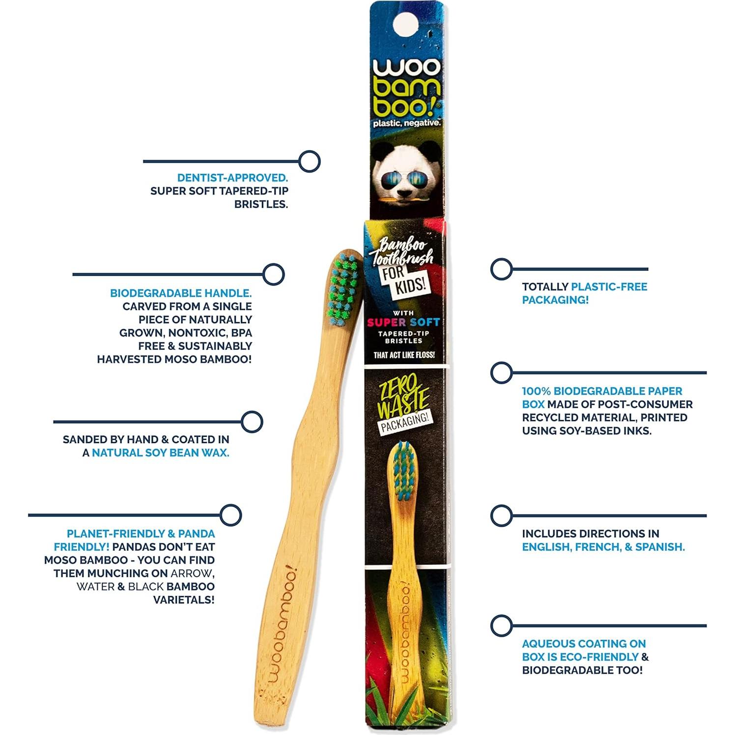 Cepillo de dientes de bambú para niños WooBamboo - Pack de 2