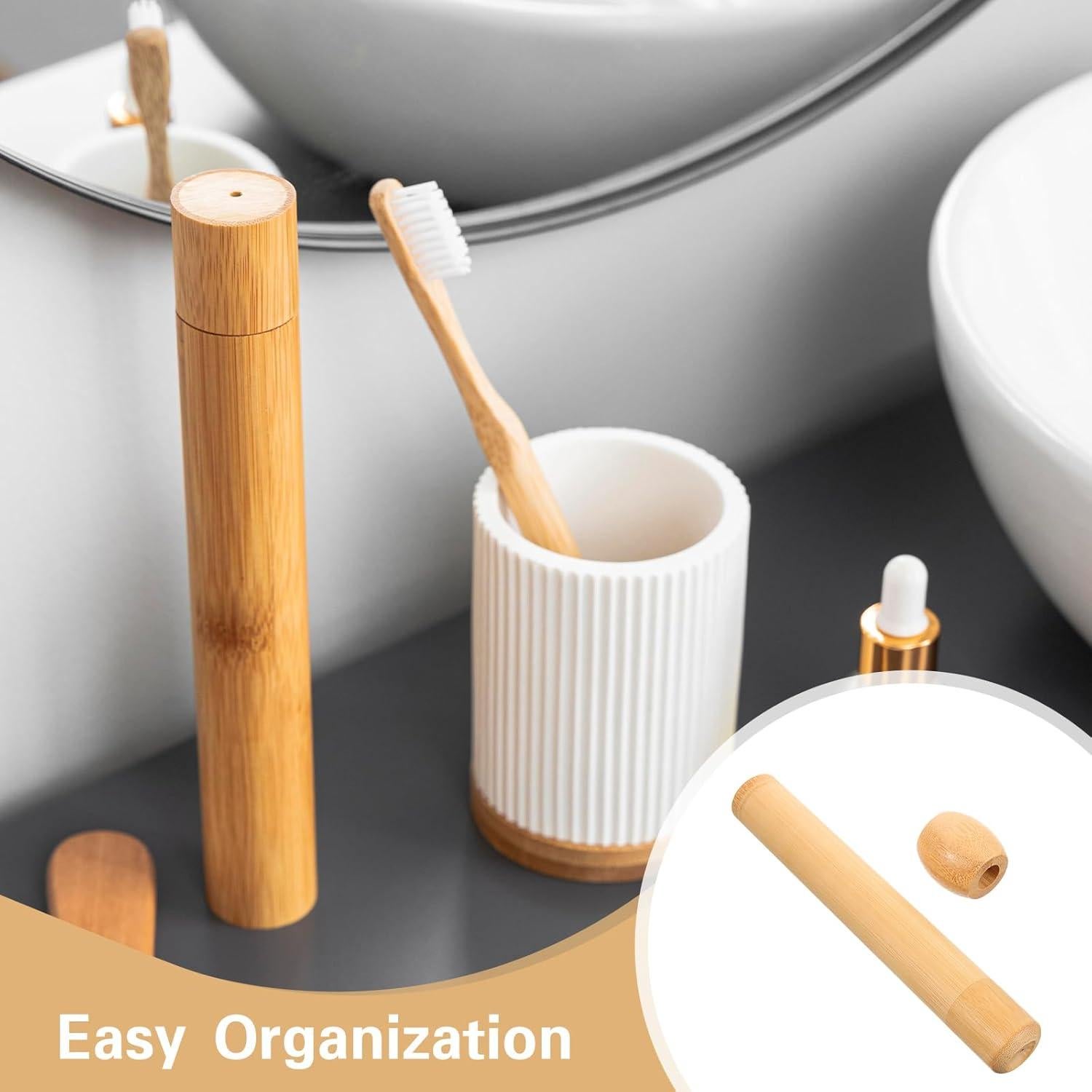 Soporte de Cepillo de Dientes de Bambú Amosfun Portátil 21cm