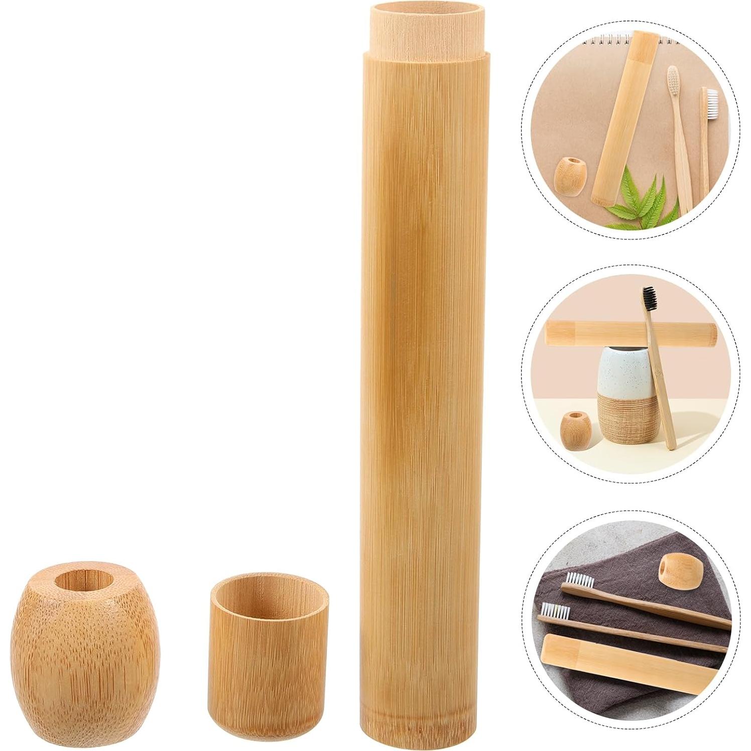 Soporte de Cepillo de Dientes de Bambú Amosfun Portátil 21cm
