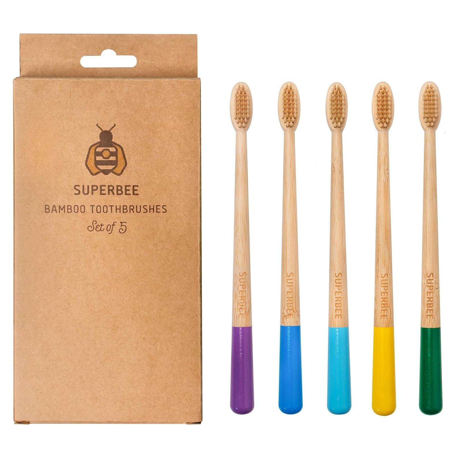 Cepillos de Dientes de Bambú Superbee - Paquete de 5 - Cerdas Suaves