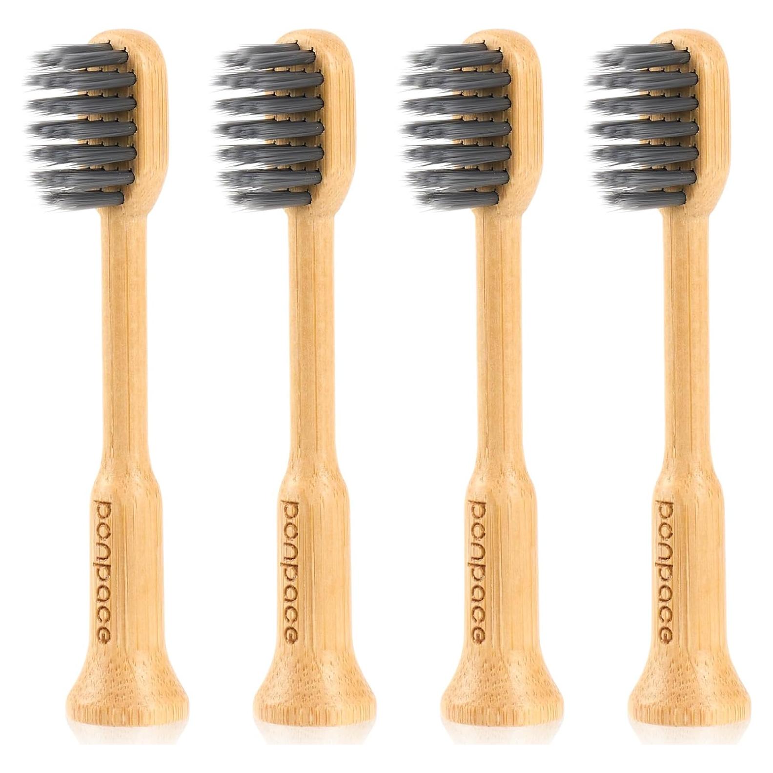 Cabezas de cepillo de dientes de bambú Ponpace Lumineux - Cerdas suaves con carbón