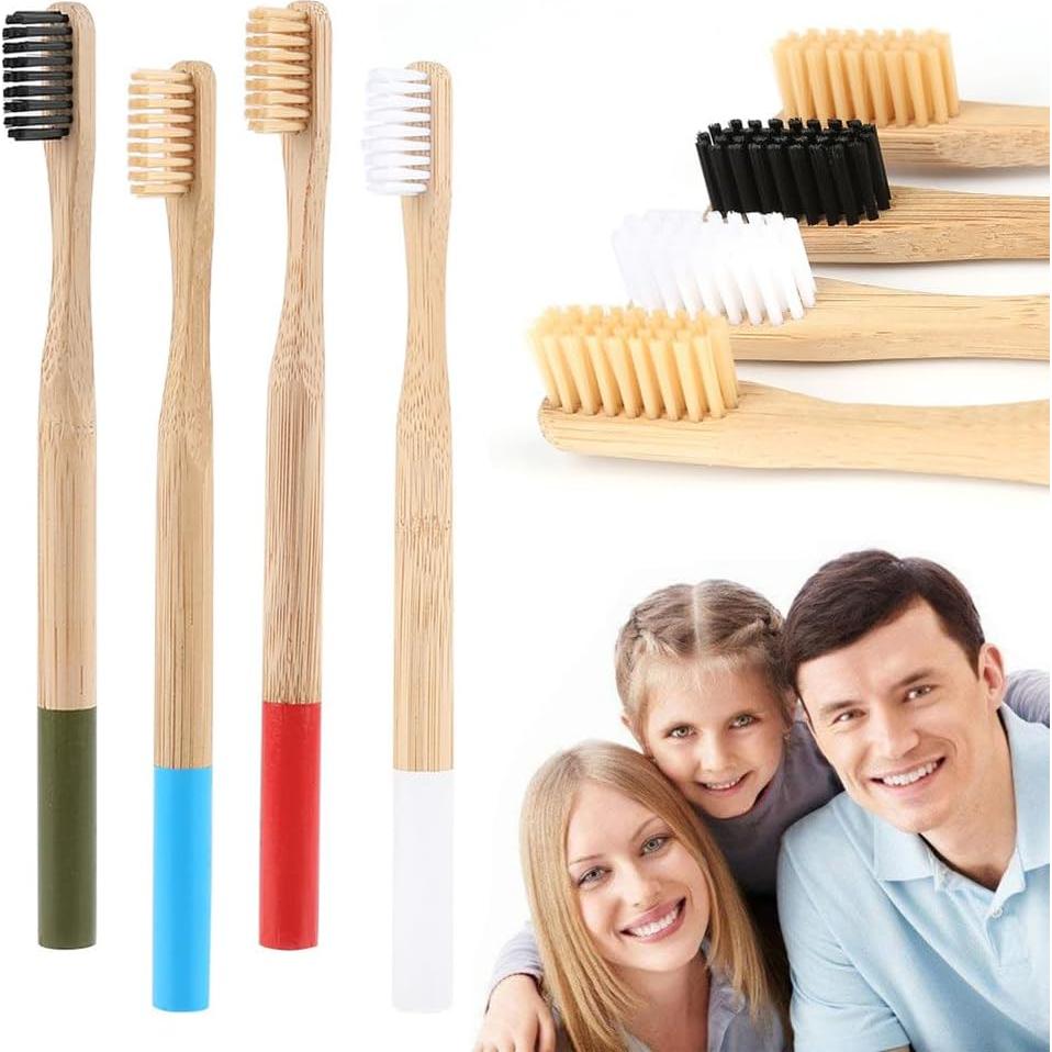 Cepillos de Dientes de Bambú FRCOLOR 4 Piezas Cerdas Suaves
