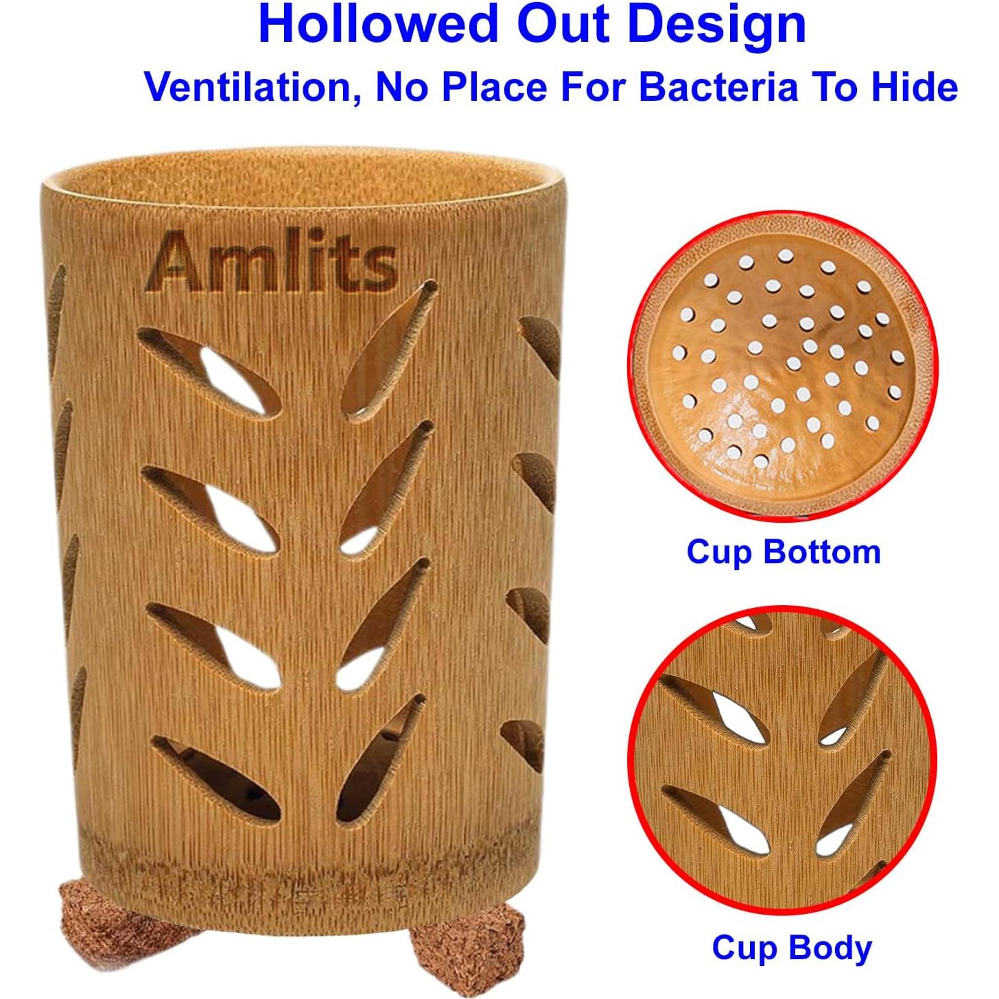 Soporte de Cepillo de Dientes de Bambú Amlits - Drenaje Rápido