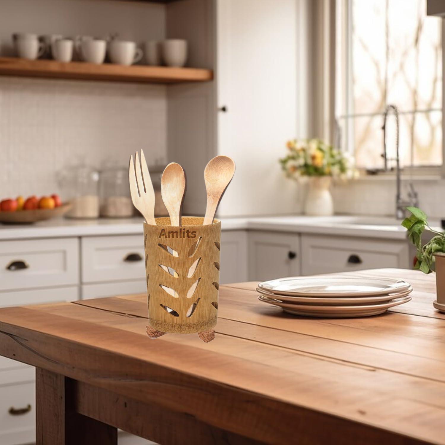 Soporte de Cepillo de Dientes de Bambú Amlits - Drenaje Rápido