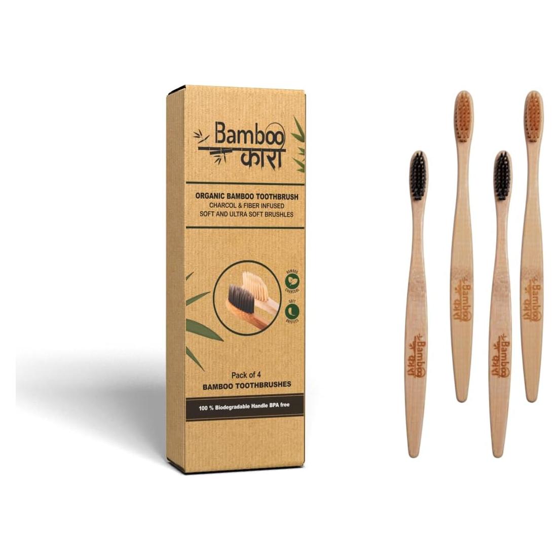 Cepillos de Dientes de Bambú Bambookari - Paquete de 4 Cerdas Suaves