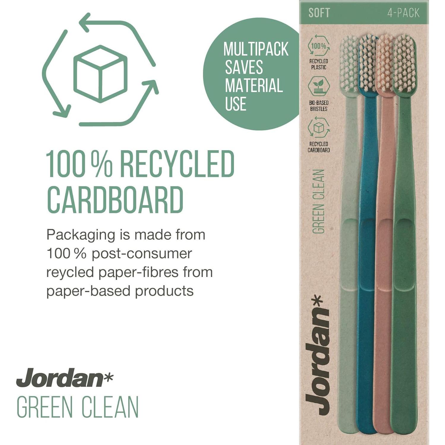 Cepillo de Dientes Manual Jordan Green Clean - Sostenible, 4 Unidades