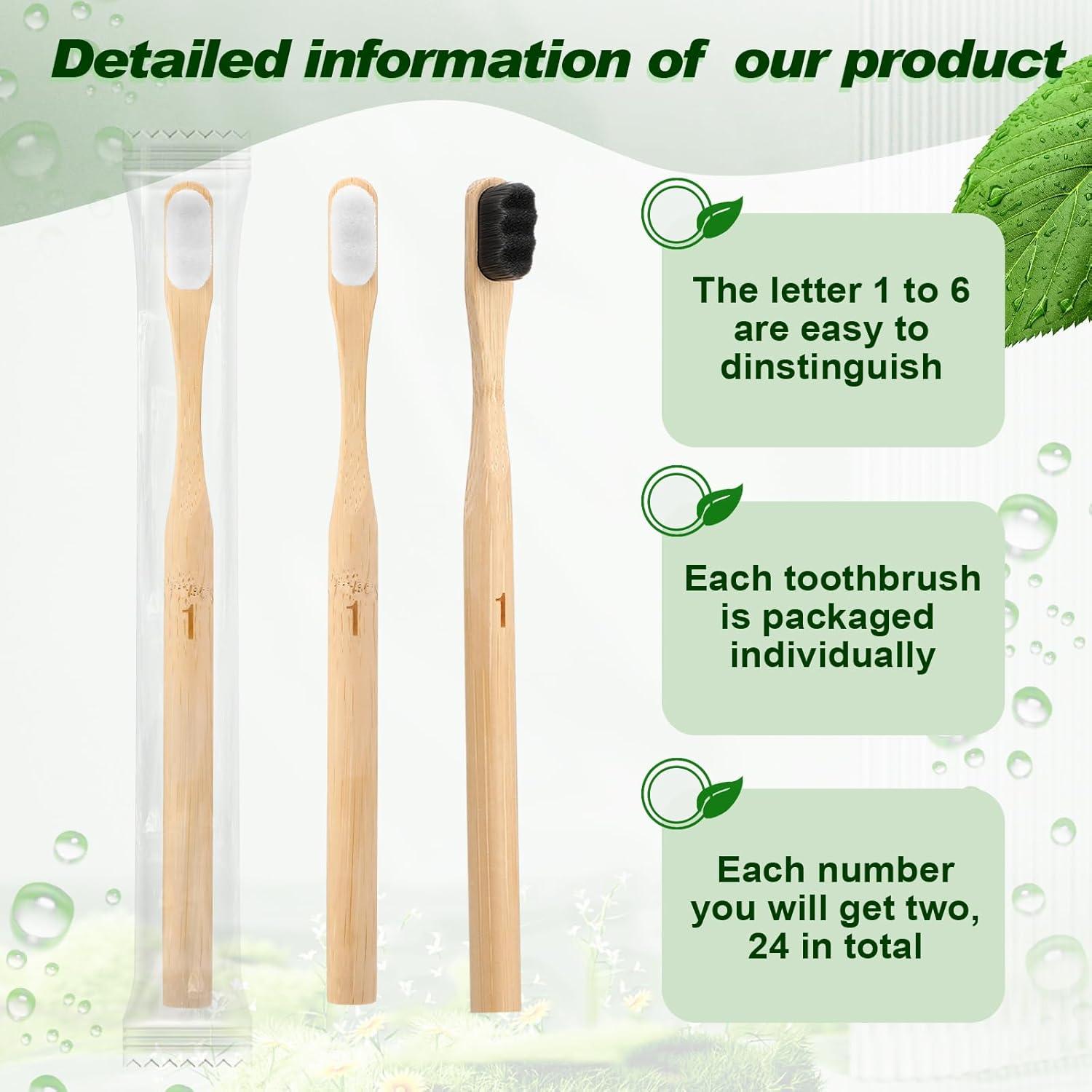 Cepillos de Dientes Sieral 24 Pcs Bambú Suave para Adultos y Niños