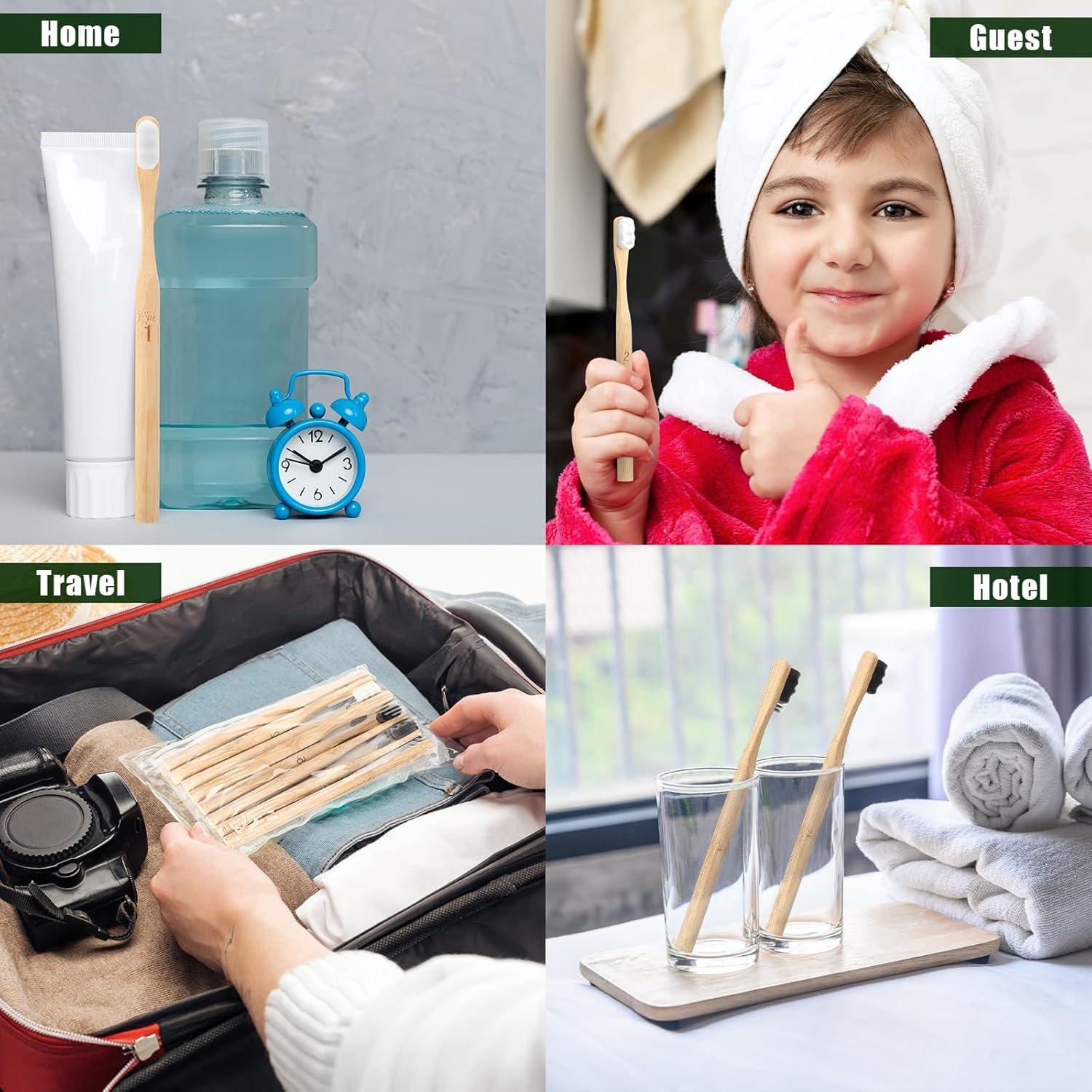 Cepillos de Dientes Sieral 24 Pcs Bambú Suave para Adultos y Niños