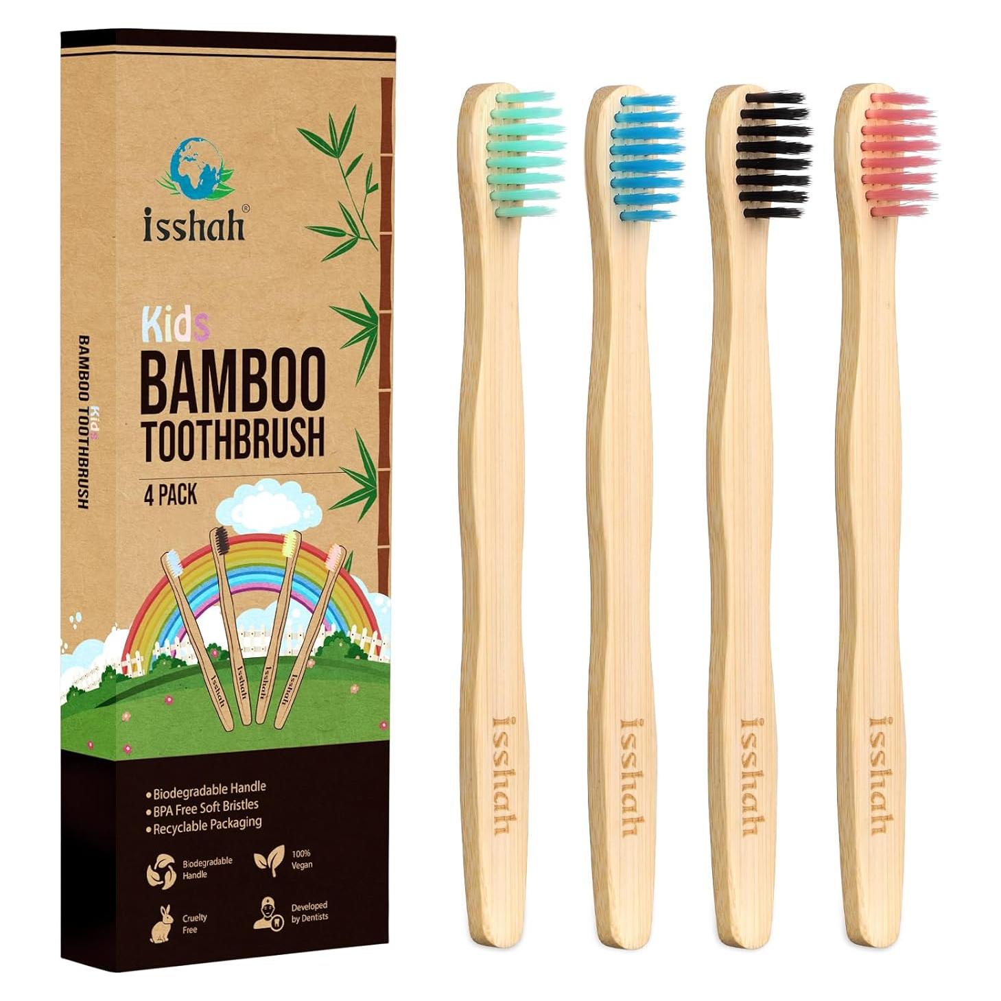 Cepillos de Dientes de Bambú para Niños Isshah - Paquete de 4