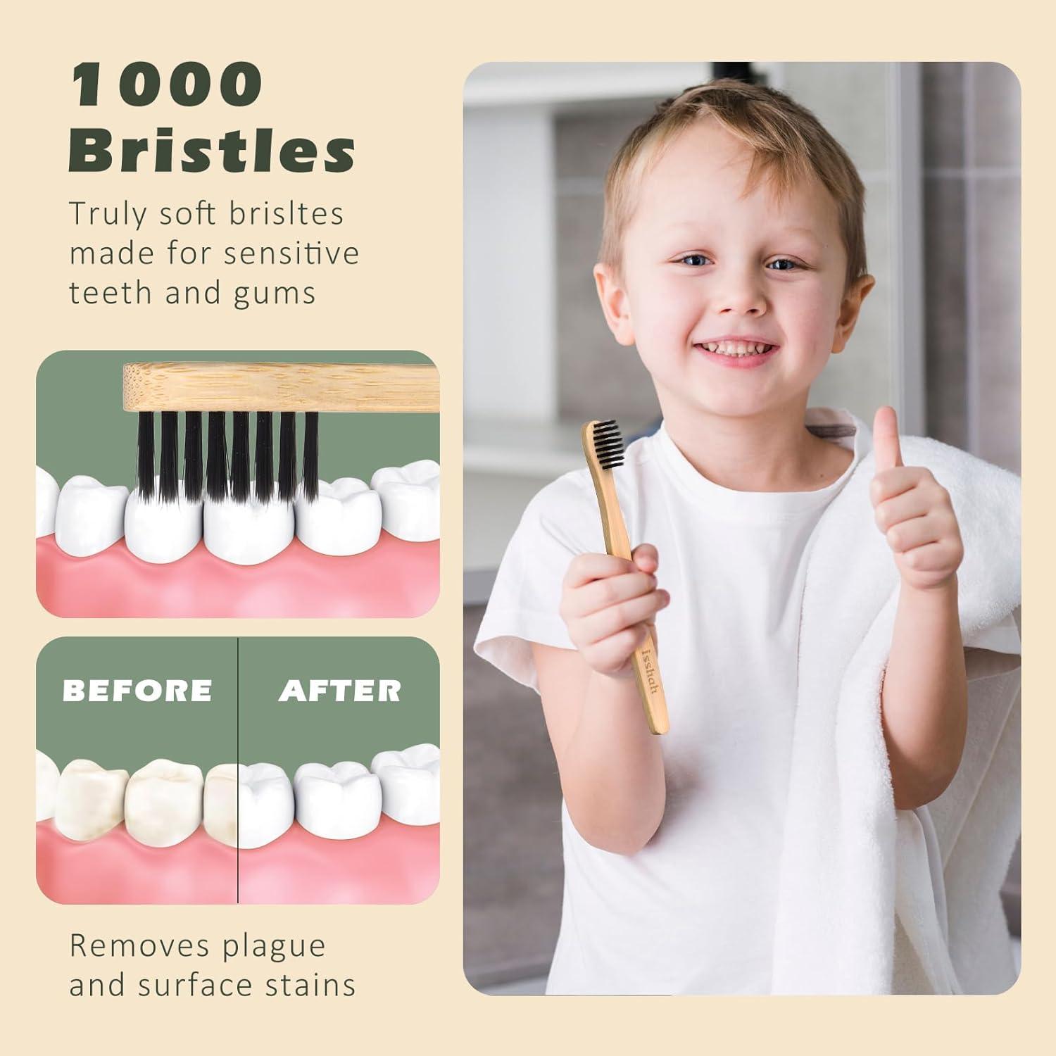 Cepillos de Dientes de Bambú para Niños Isshah - Paquete de 4