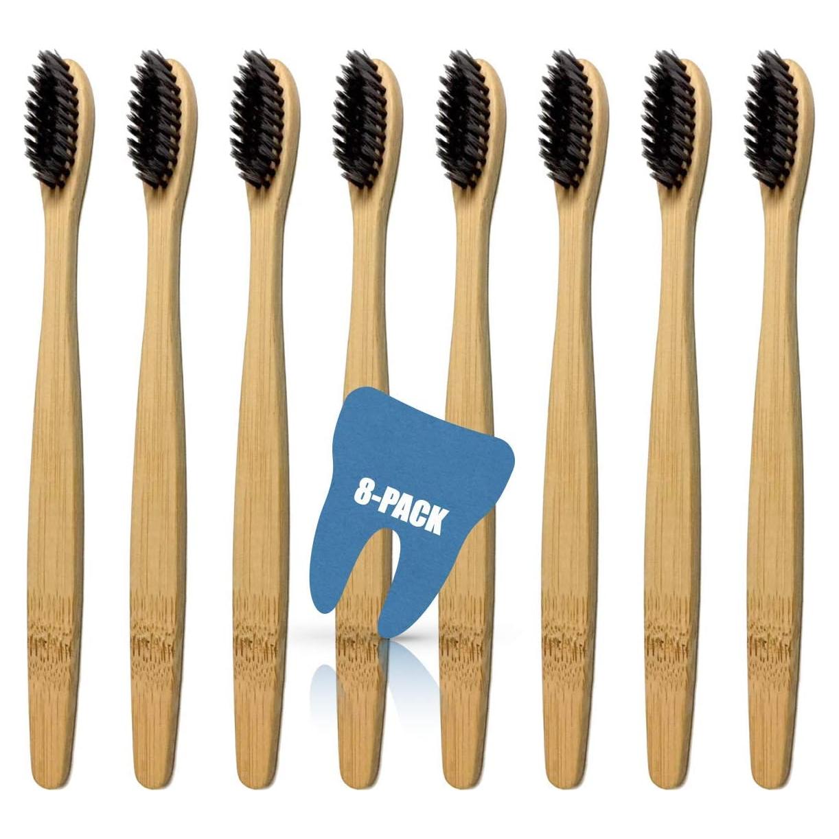 Cepillo de Dientes de Bambú Barebu - 8 Unidades Suaves Negro