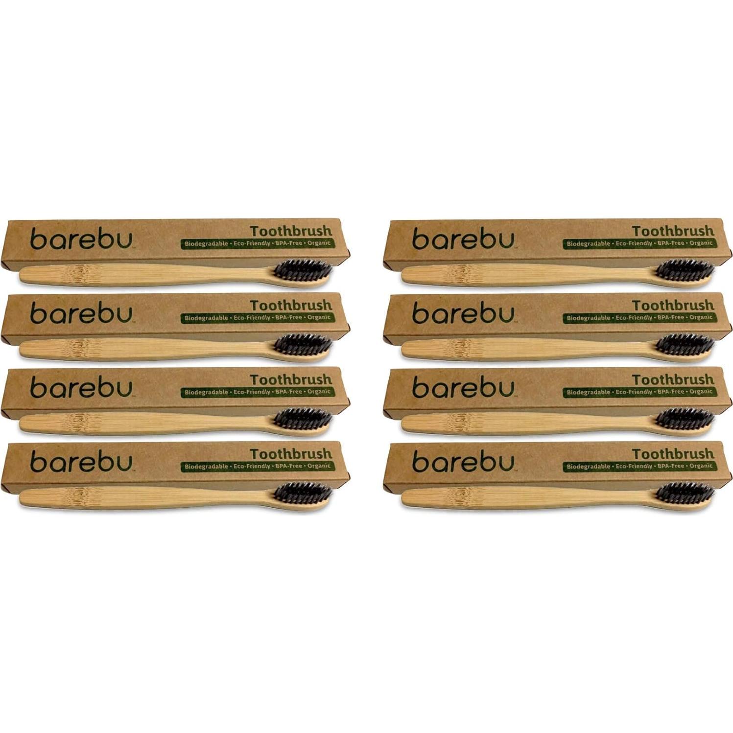 Cepillo de Dientes de Bambú Barebu - 8 Unidades Suaves Negro