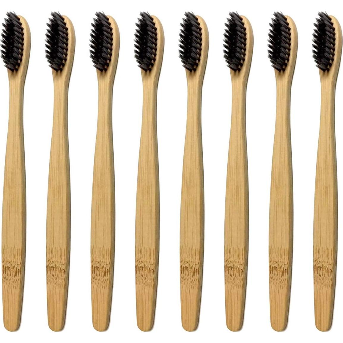 Cepillo de Dientes de Bambú Barebu - 8 Unidades Suaves Negro