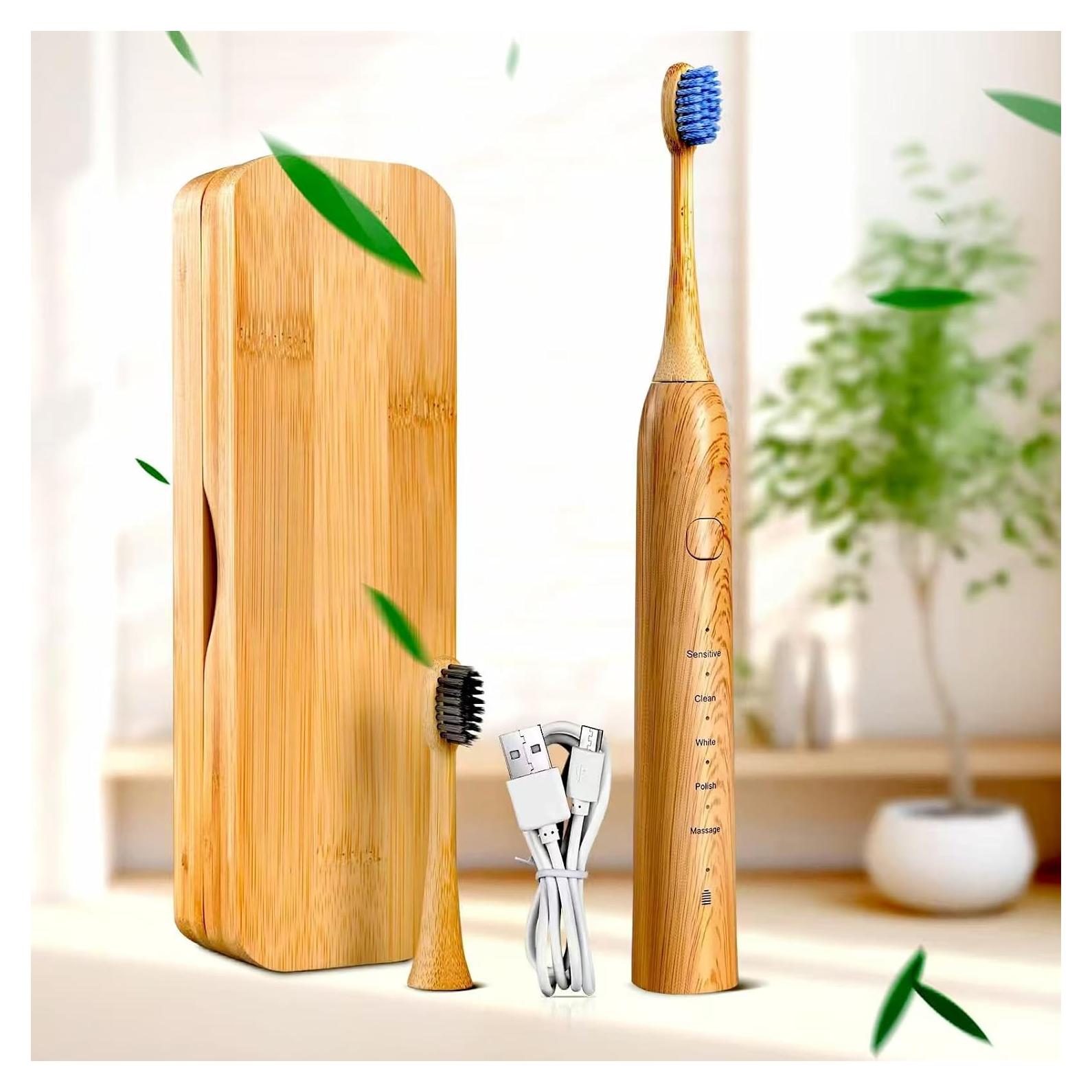 Cepillo de Dientes Eléctrico Sonic de Bambú MgcSto - 5 Modos