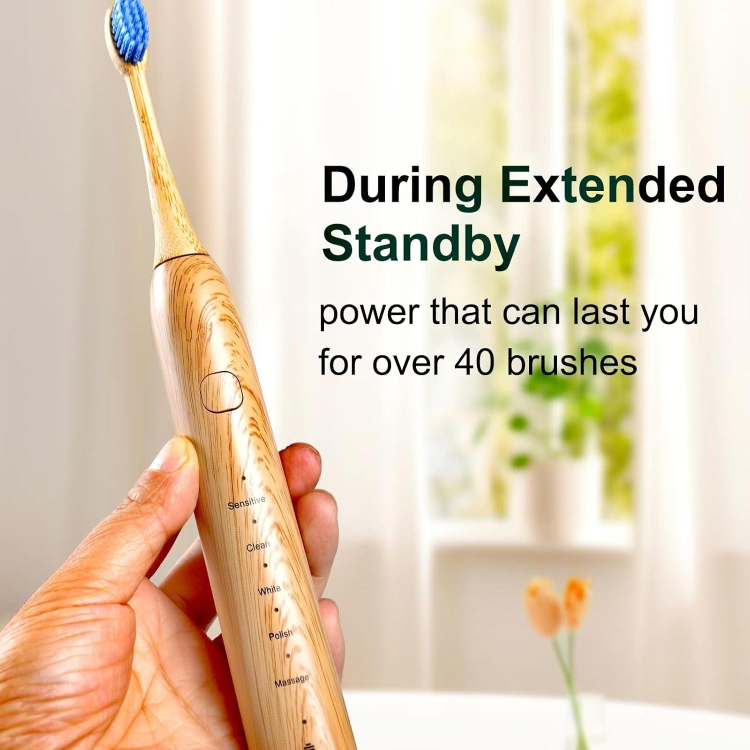 Cepillo de Dientes Eléctrico Sonic de Bambú MgcSto - 5 Modos