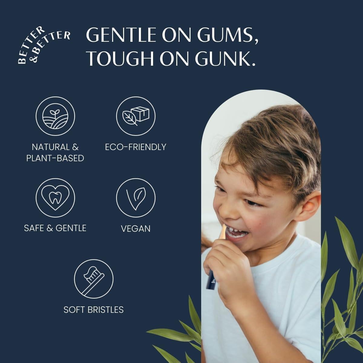 Cepillo de Dientes Natural de Bambú para Niños Mejor y Mejor - Cerdas Suaves