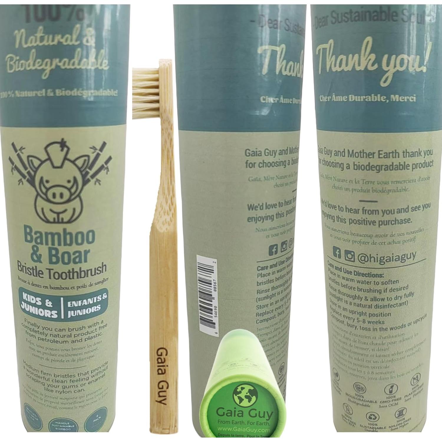 Cepillo de Dientes de Bambú Gaia Guy para Niños - 6 Unidades