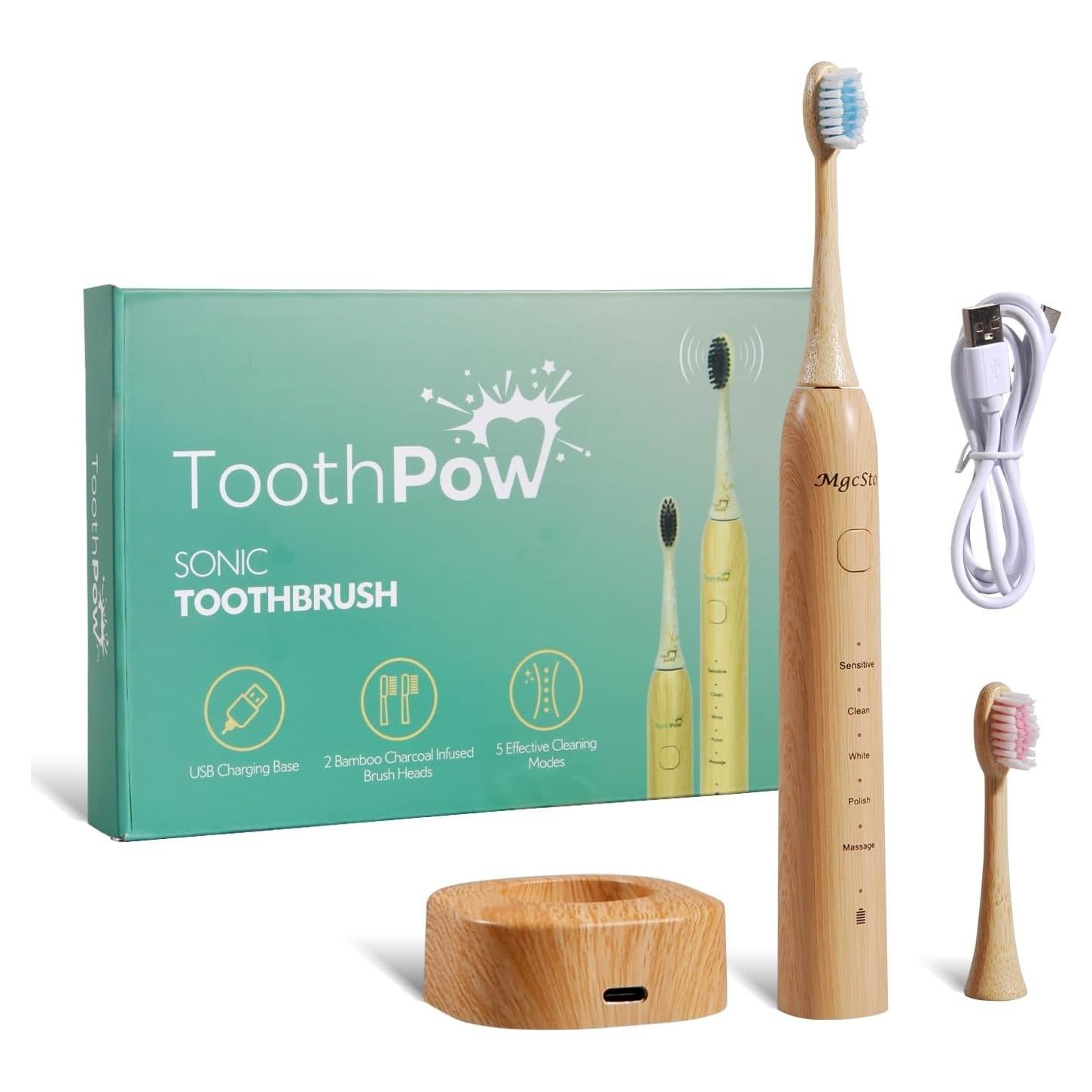 Cepillo de Dientes Eléctrico de Bambú MgcSto - 5 Modos IPX7