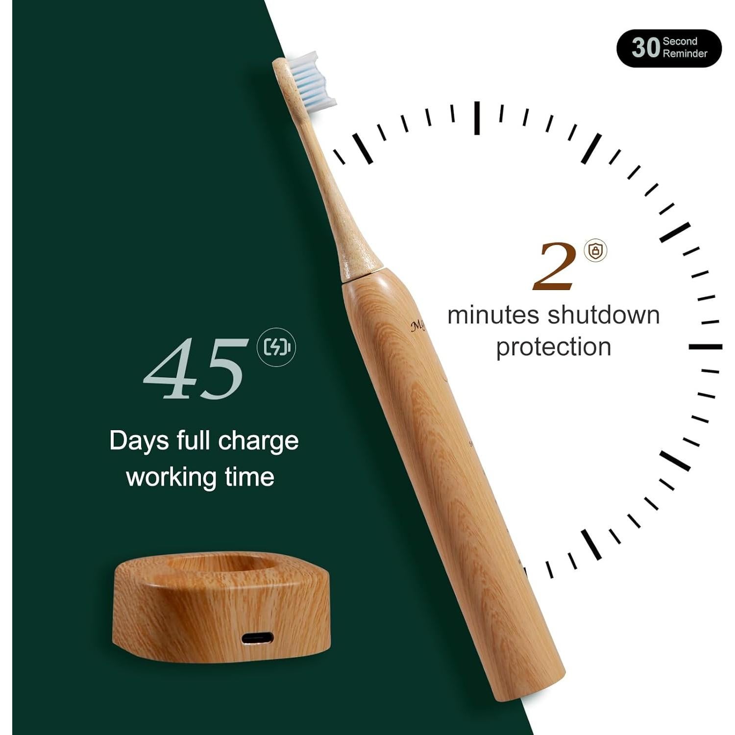 Cepillo de Dientes Eléctrico de Bambú MgcSto - 5 Modos IPX7