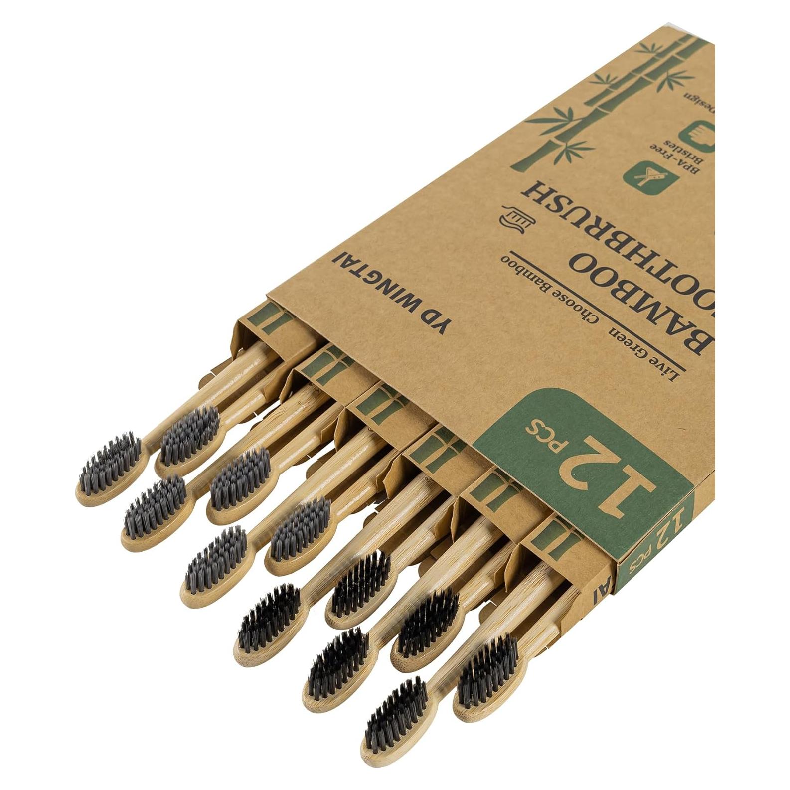 Cepillos de Dientes de Bambú YD WINGTAI Paquete de 12 Biodegradables