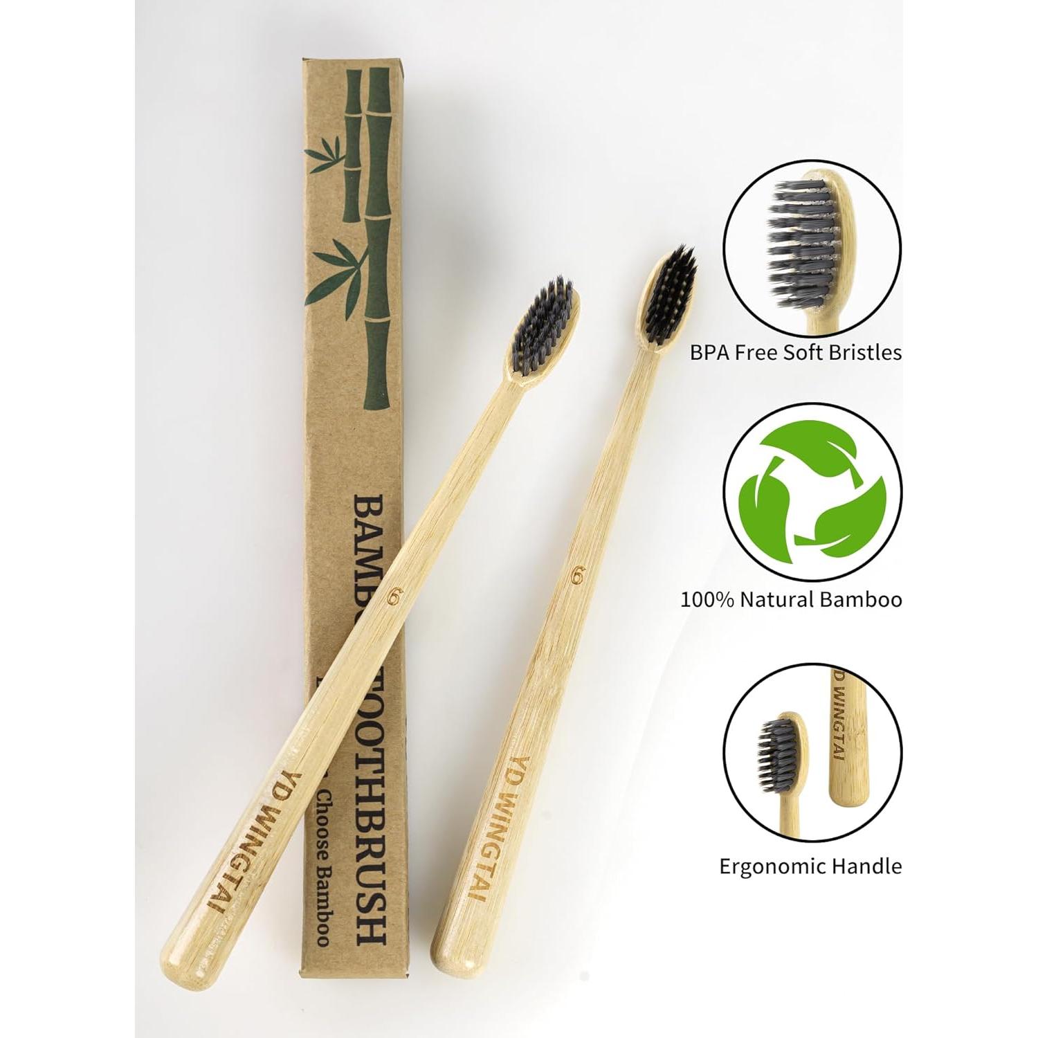 Cepillos de Dientes de Bambú YD WINGTAI Paquete de 12 Biodegradables