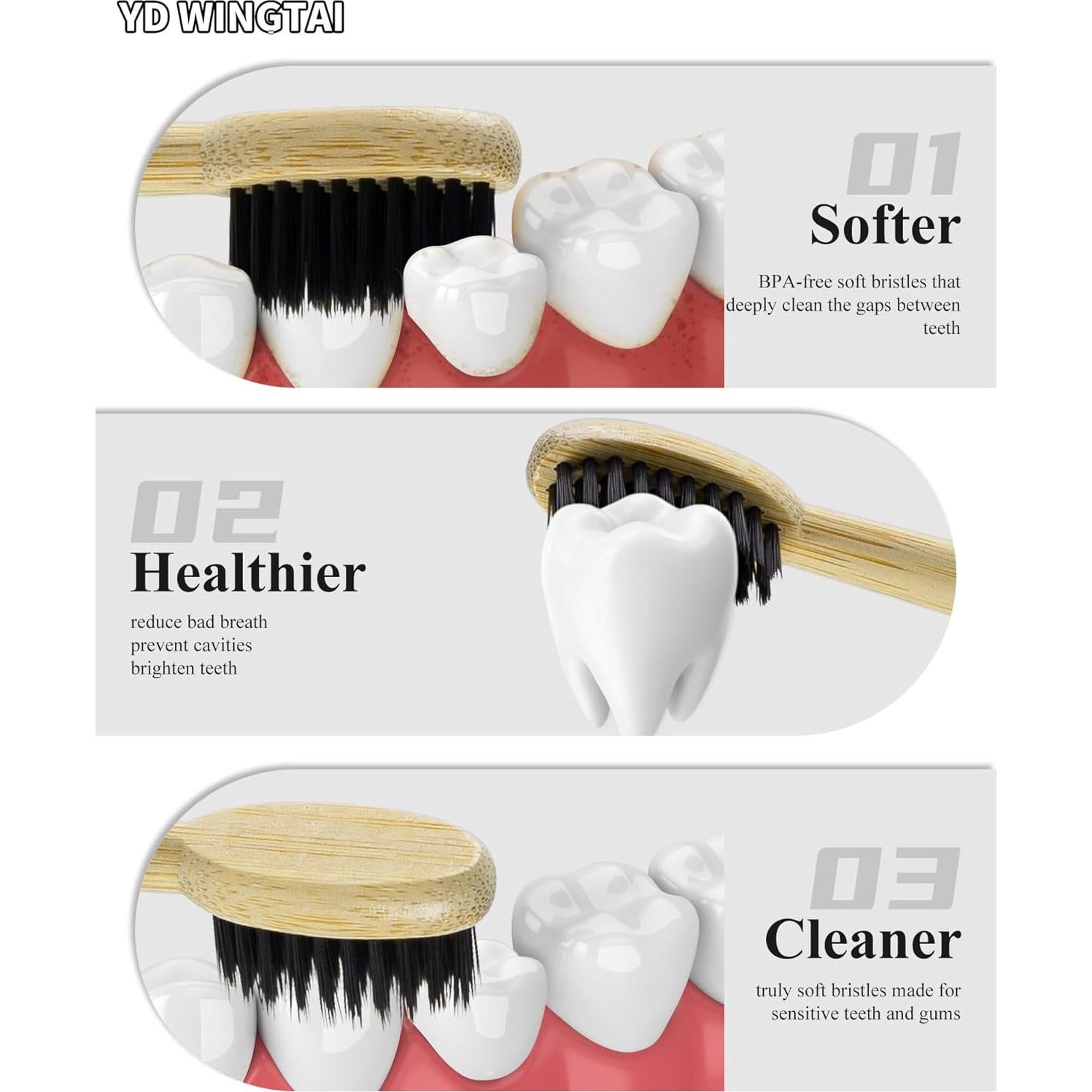 Cepillos de Dientes de Bambú YD WINGTAI Paquete de 12 Biodegradables
