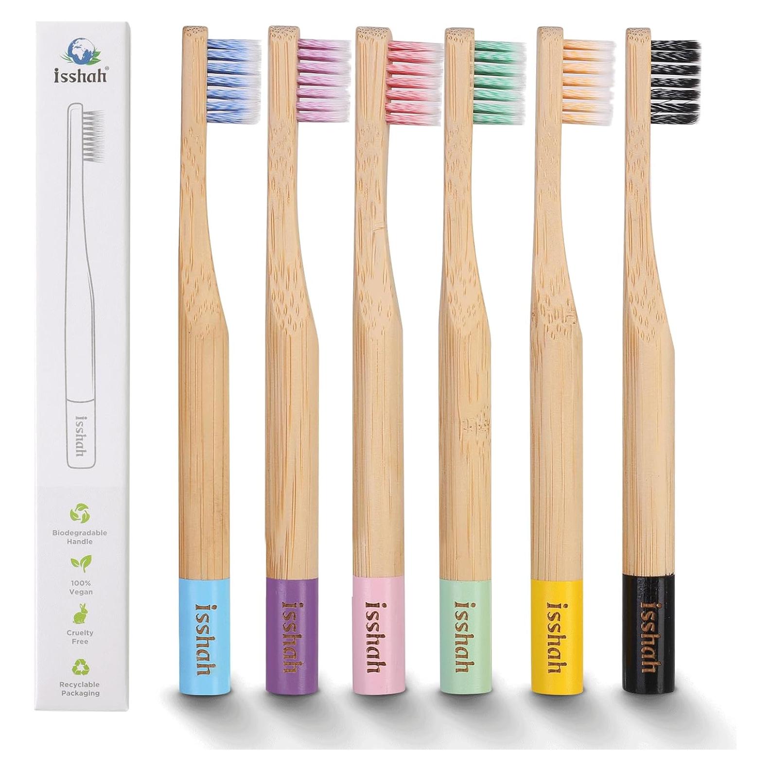 Cepillos de Dientes de Bambú Isshah para Niños - Paquete de 6