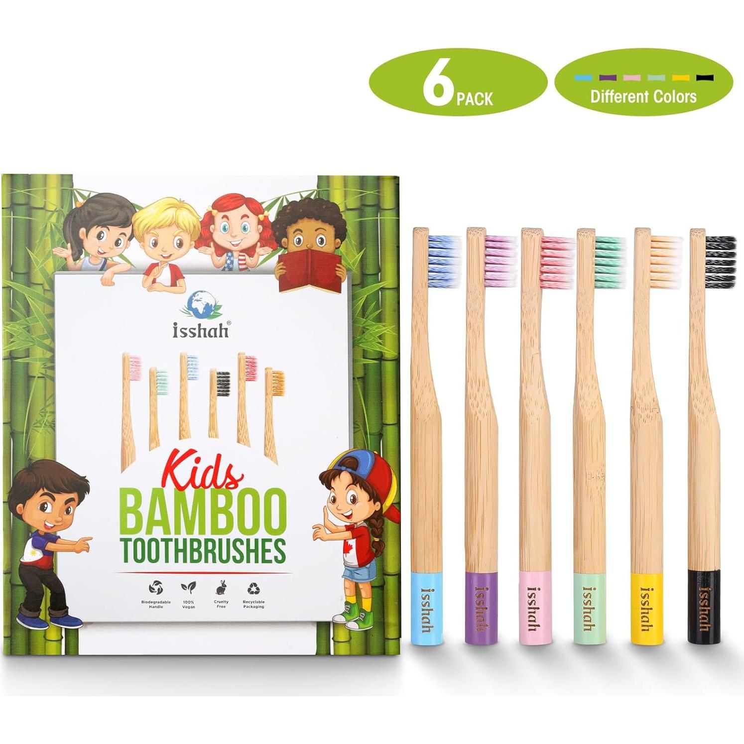 Cepillos de Dientes de Bambú Isshah para Niños - Paquete de 6