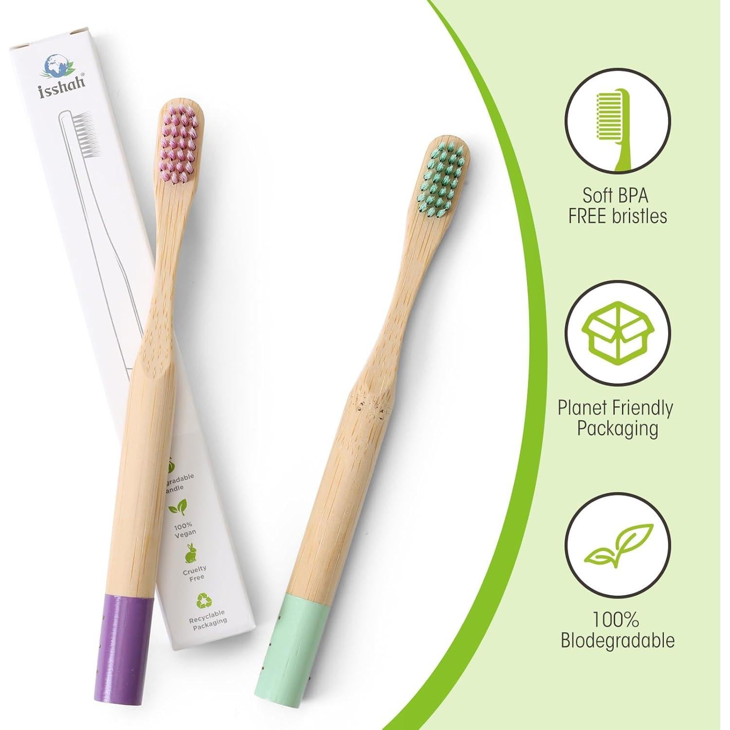 Cepillos de Dientes de Bambú Isshah para Niños - Paquete de 6