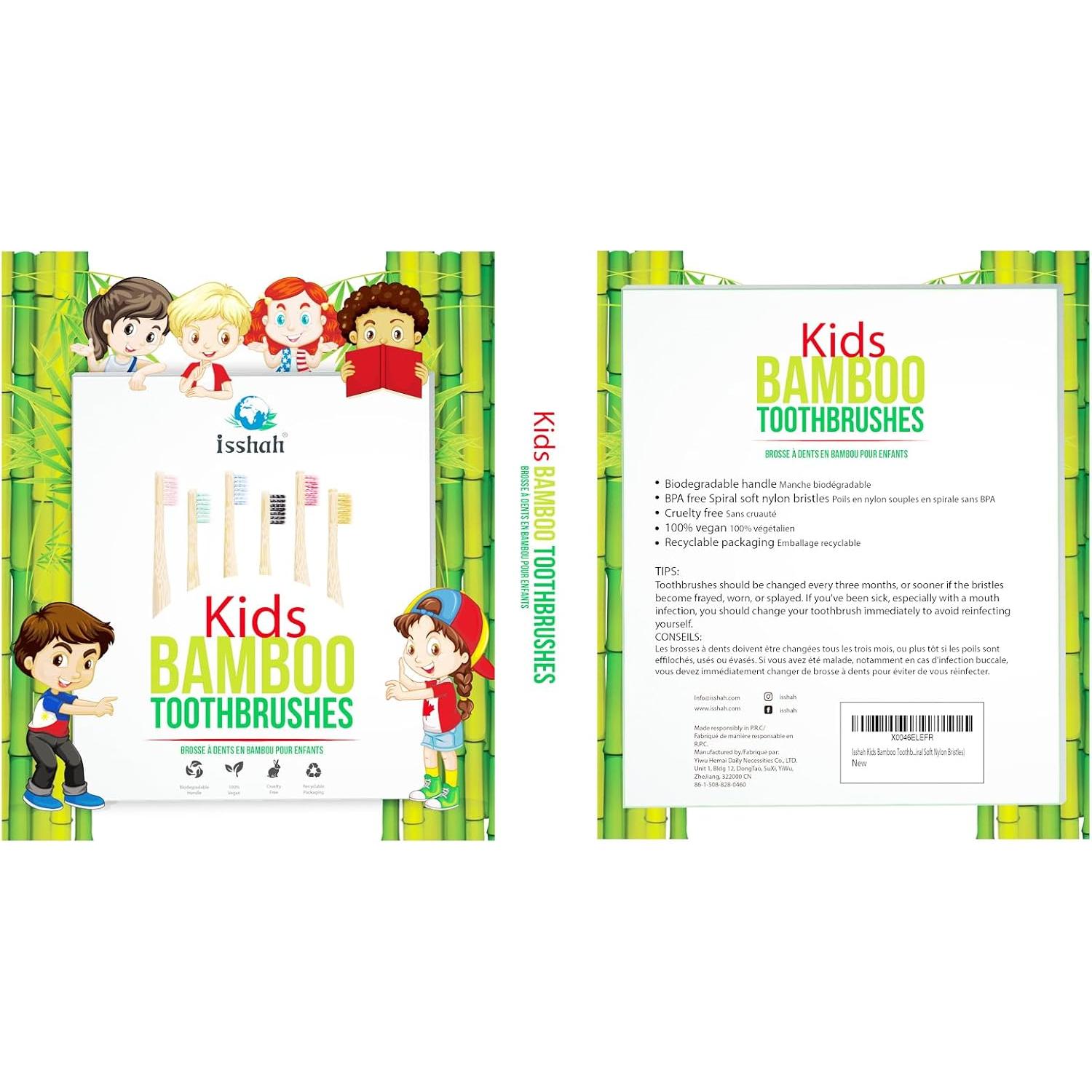 Cepillos de Dientes de Bambú Isshah para Niños - Paquete de 6