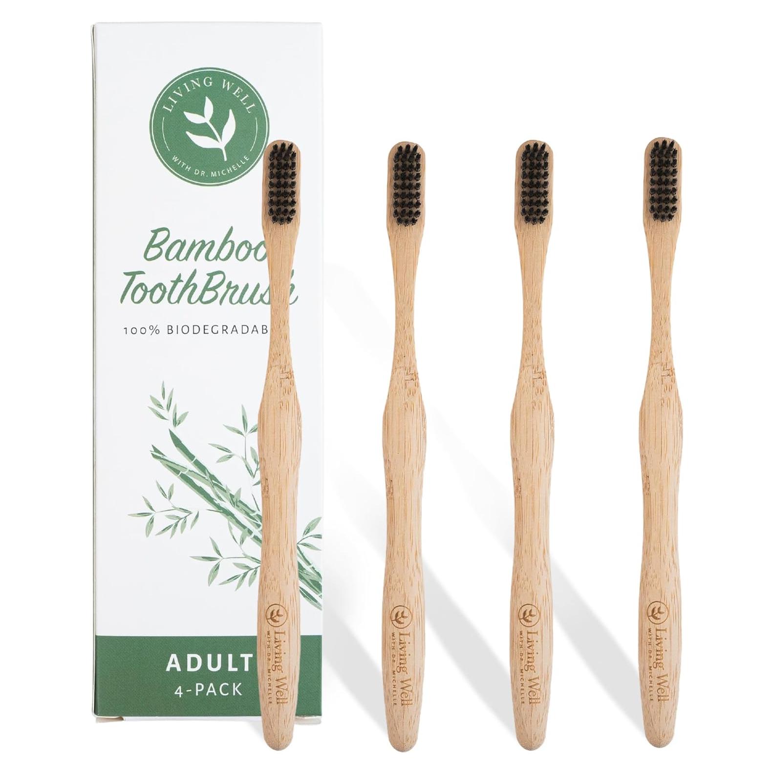 Cepillos de Dientes de Bambú Ecológicos - Paquete de 4 - Sin BPA