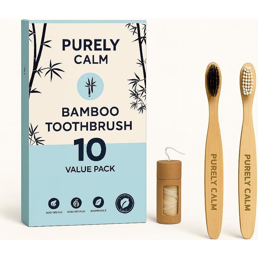 Juego de Cepillos de Dientes de Bambú Purely Calm - 10 Piezas