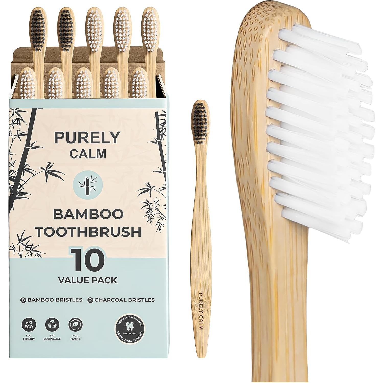 Juego de Cepillos de Dientes de Bambú Purely Calm - 10 Piezas