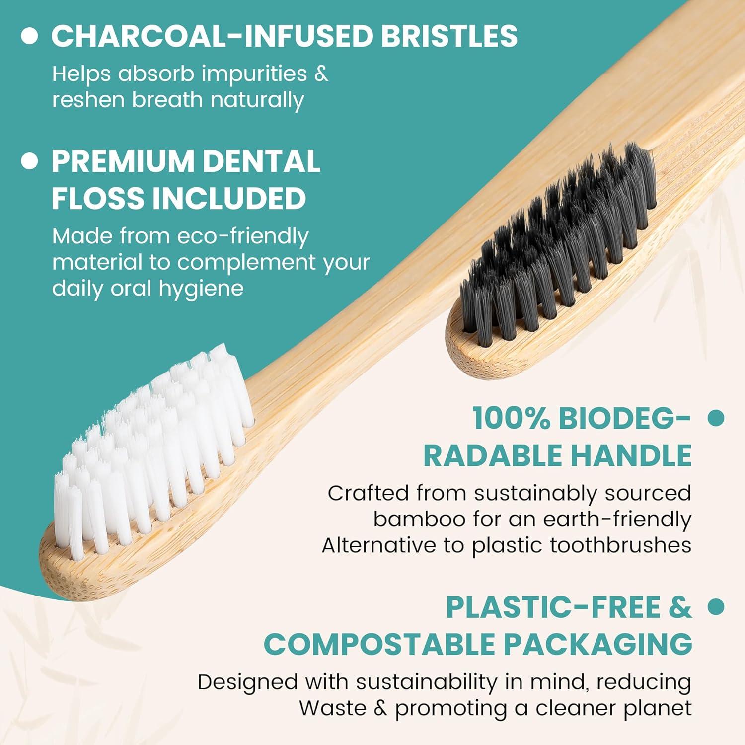 Juego de Cepillos de Dientes de Bambú Purely Calm - 10 Piezas