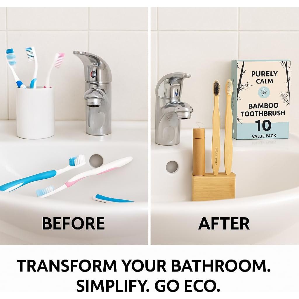 Juego de Cepillos de Dientes de Bambú Purely Calm - 10 Piezas
