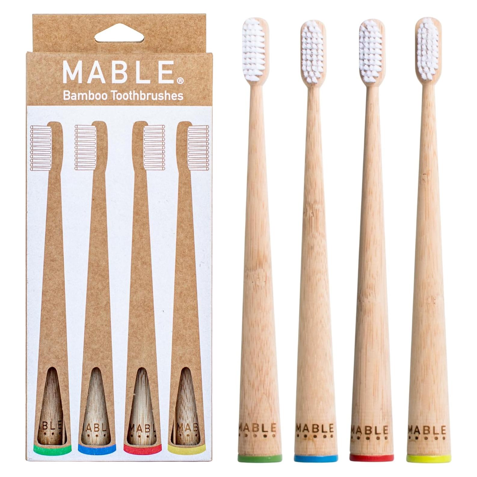 Paquete de 4 Cepillos de Dientes de Bambú MABLE - Ecológicos y Compostables