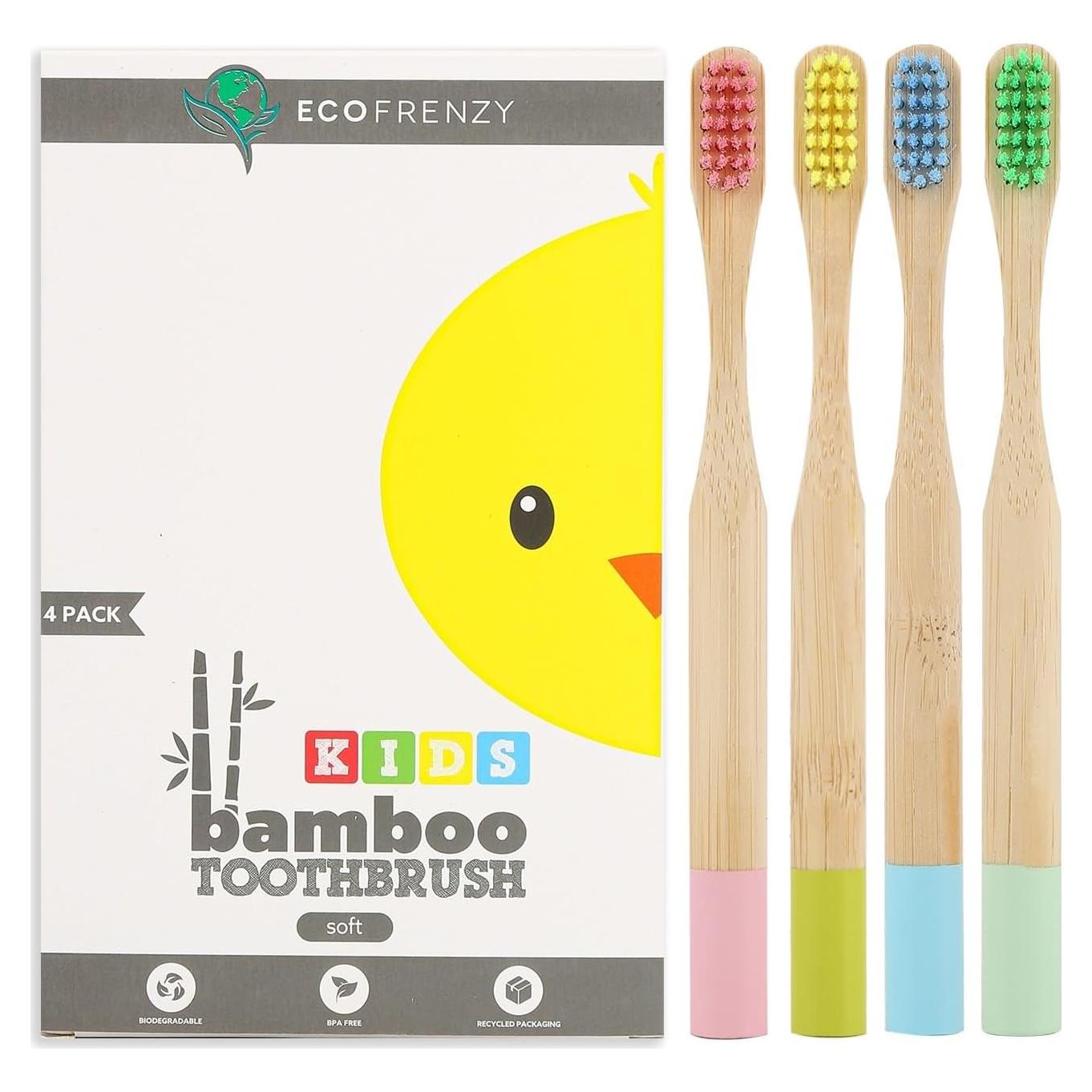 Cepillos de Dientes de Bambú EcoFrenzy para Niños - Paquete de 4
